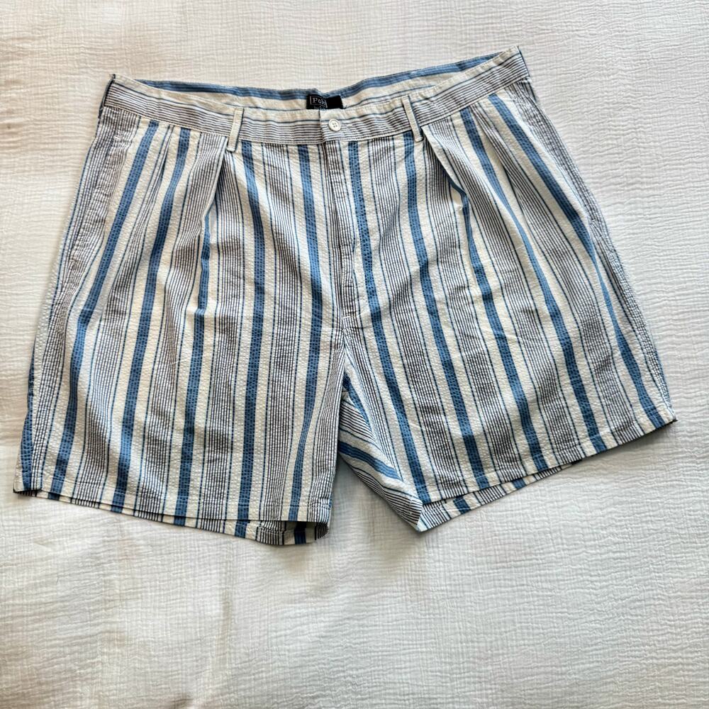 Polo Ralph Lauren Seersucker Shorts Tyler Blue White Stripes Men’s 42 VTG Preppy - Picture 4 of 15